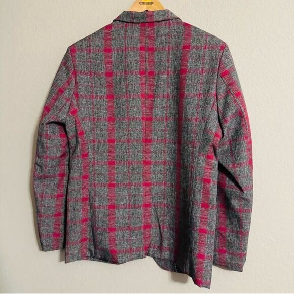 Women’s Oversized Plaid Blazer Gray & Hot Pink Size Large - Picture 3 of 9